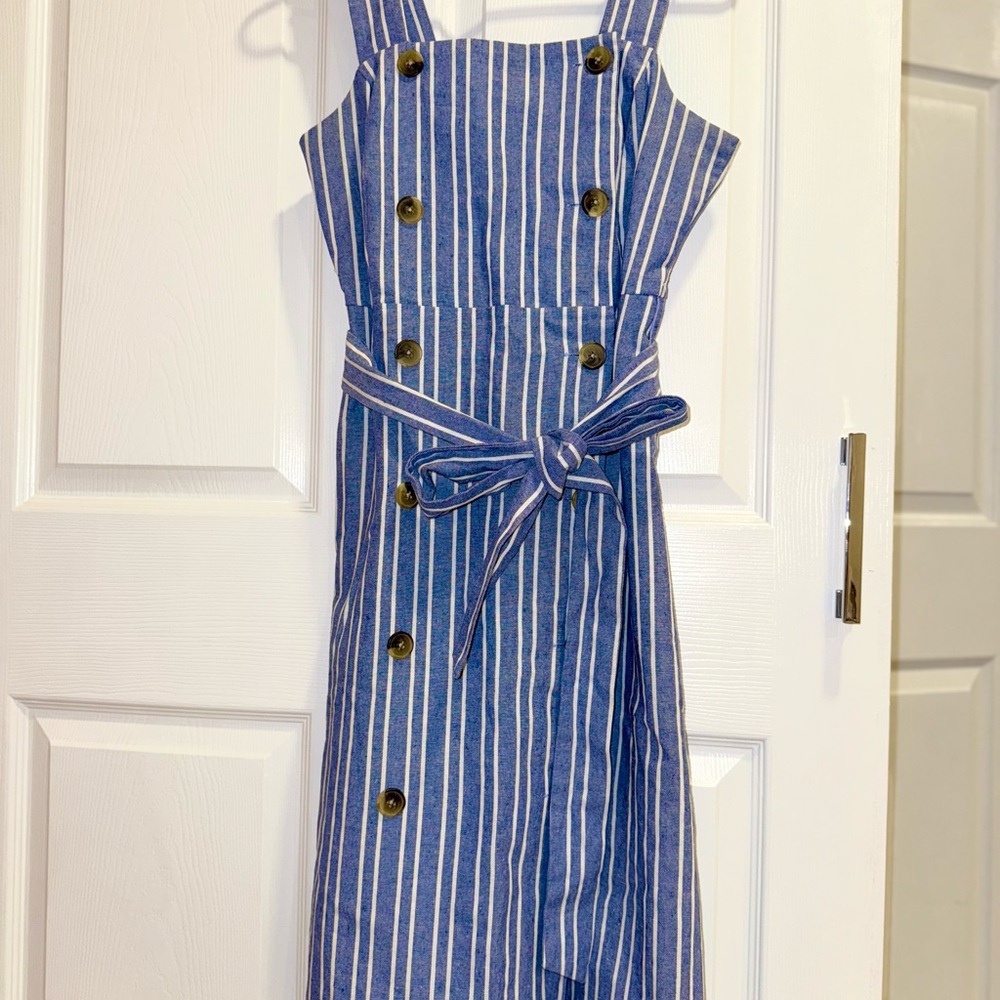Robert Louis Blue and White Striped Midi Dress